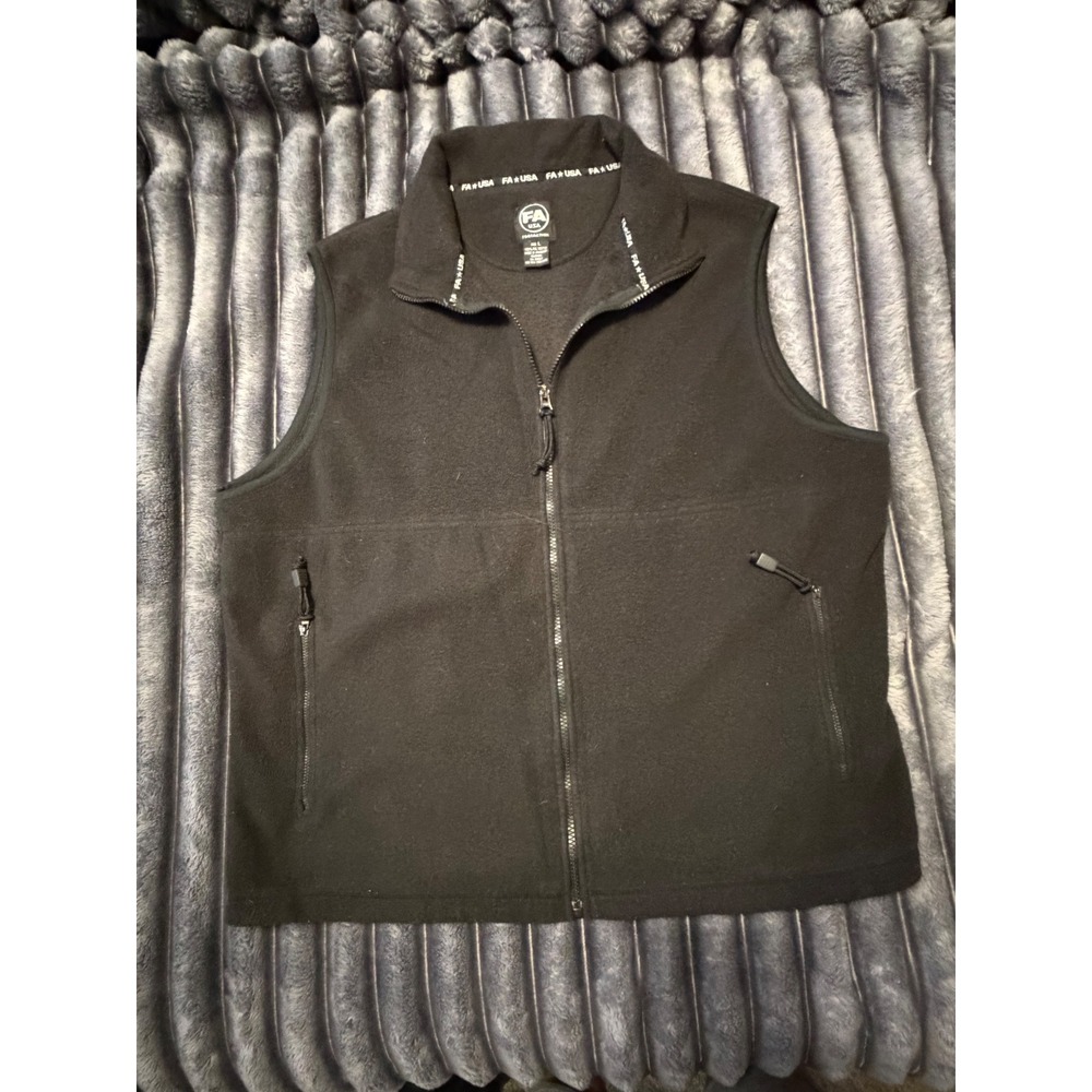 FA USA Mens Fleece Vest Black Full Zip Sleeveless Jacket XL